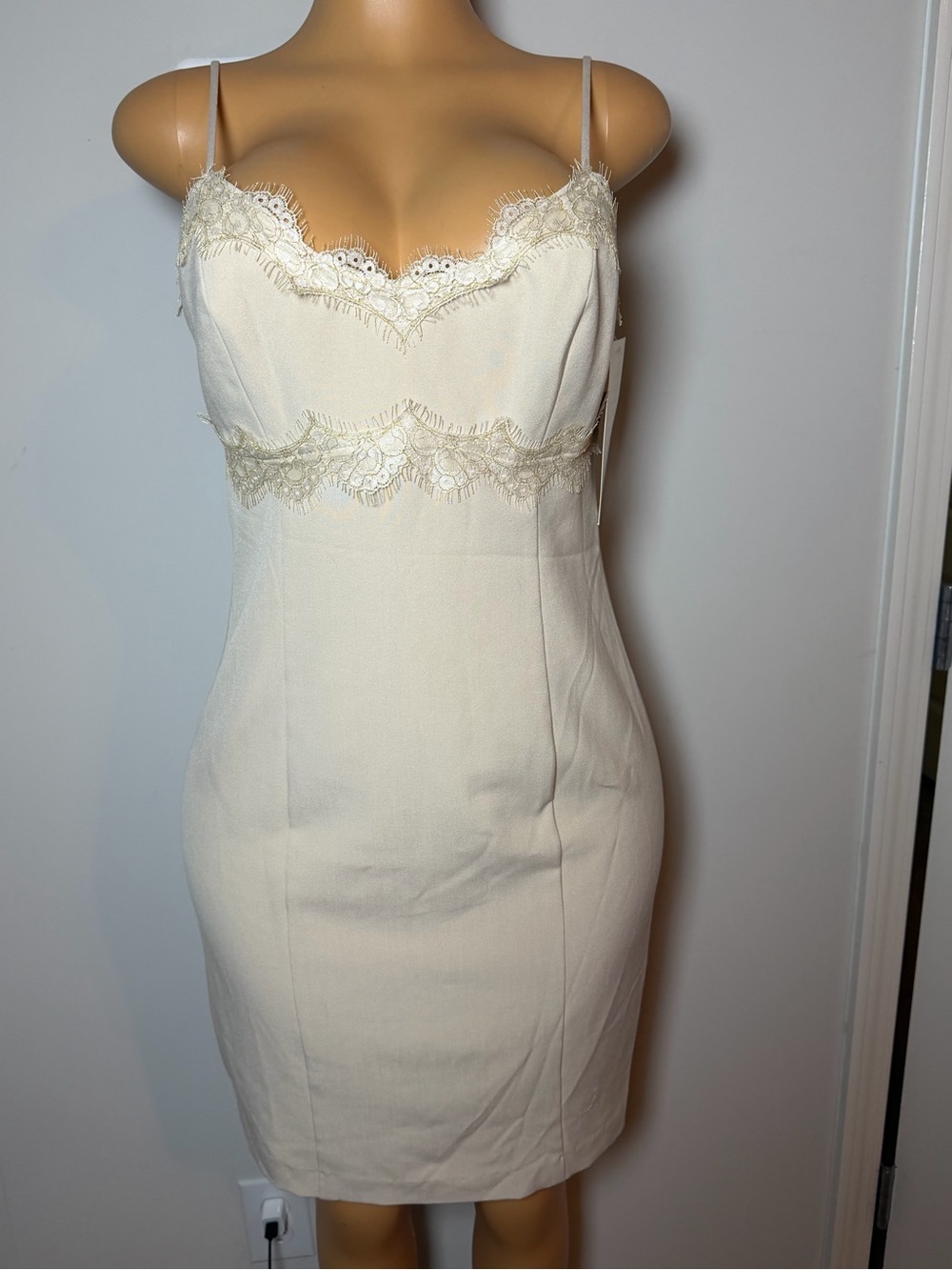 Boston Proper Eyelash Trim Slip Dress-Sand